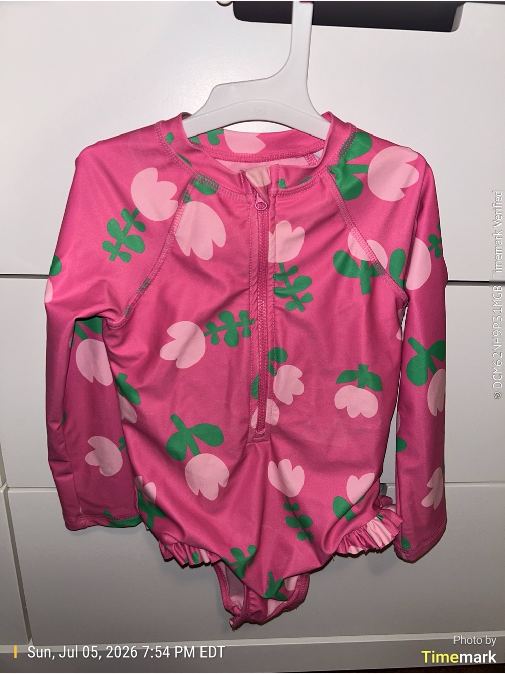 Jumping Beans 2T Pink Floral Long-Sleeve Swim Rashguard